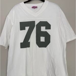 Edikted Oversized White T-Shirt with Black Number 76